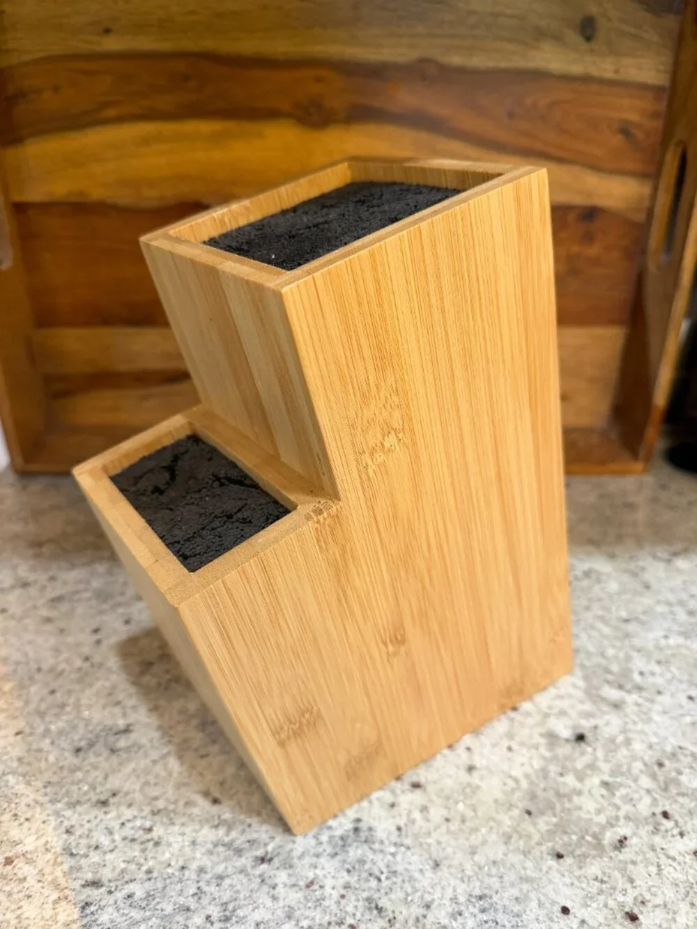Two Section Universal Knife Block Light Wood